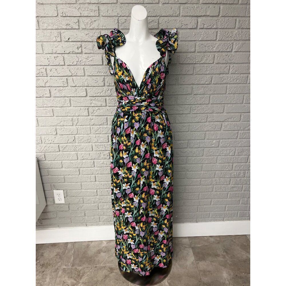 The Sang Women Floral Ruffle Wide Leg Jumpsuit Size M